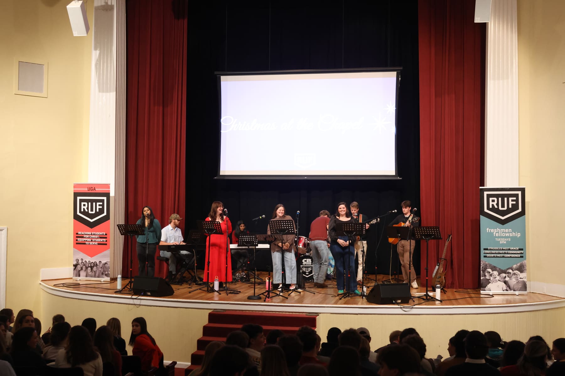RUF at UGA students together at Christmas at the Chapel