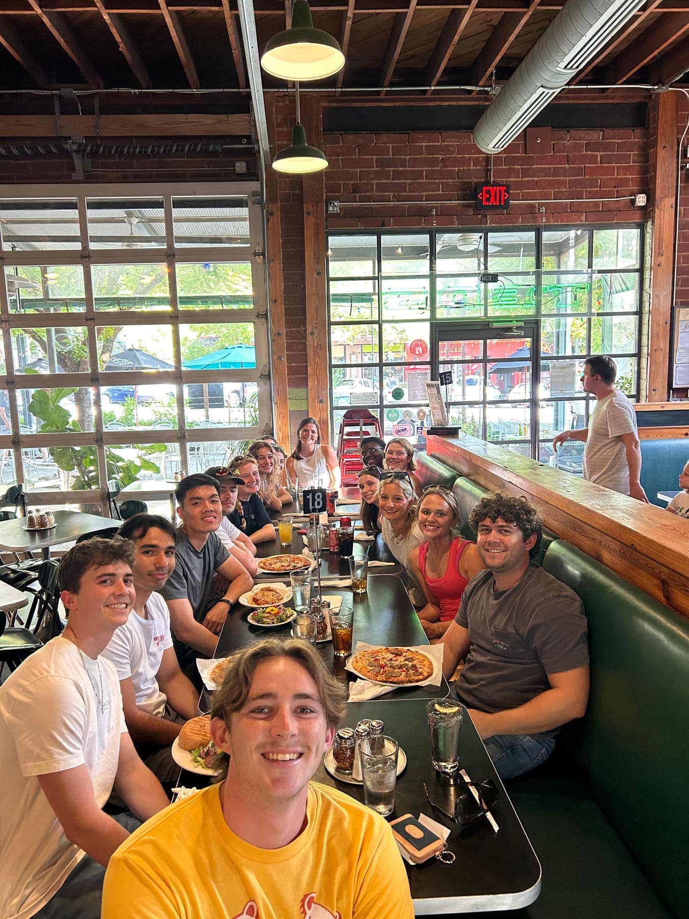 A large group of RUF at UGA students together at Transfer Dinner
